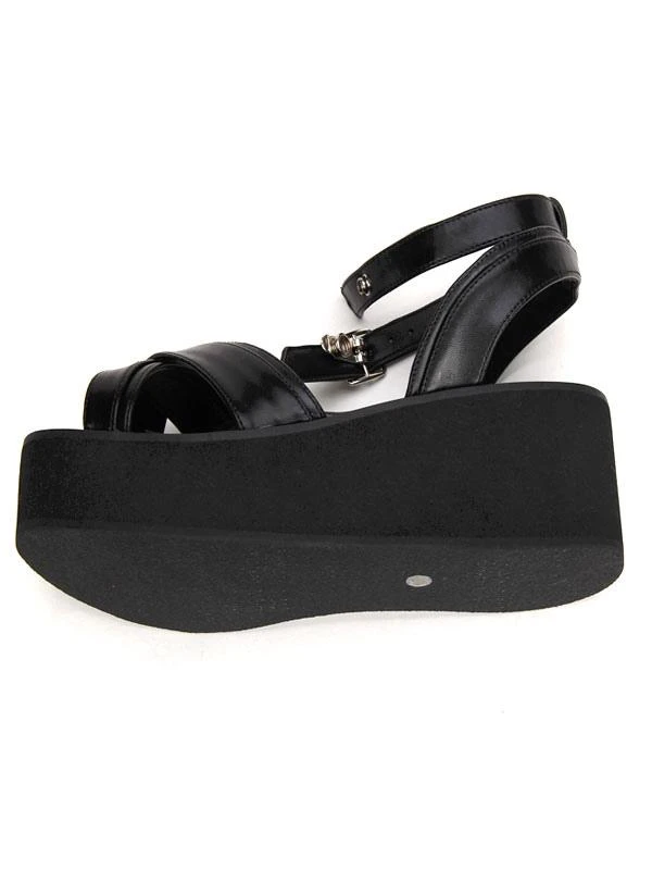 Lolitashow Black Punk Lolita Platform Sandals Ankle Strap - Image 3