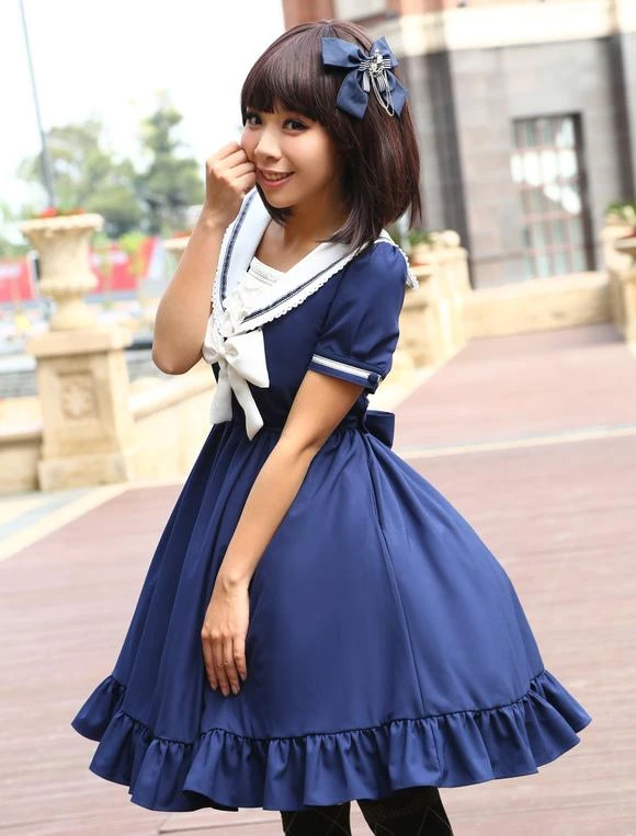 Sweet Lolita Dress Sailor Style Girl Asibuto Penta OP Lolita One Piece Dress - Image 12