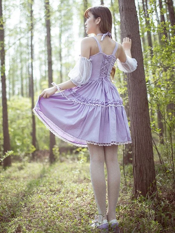 Lolitashow Sweet Lolita Dress Lace Ruffle Chiffon Lolita Jumper Skirt - Image 7