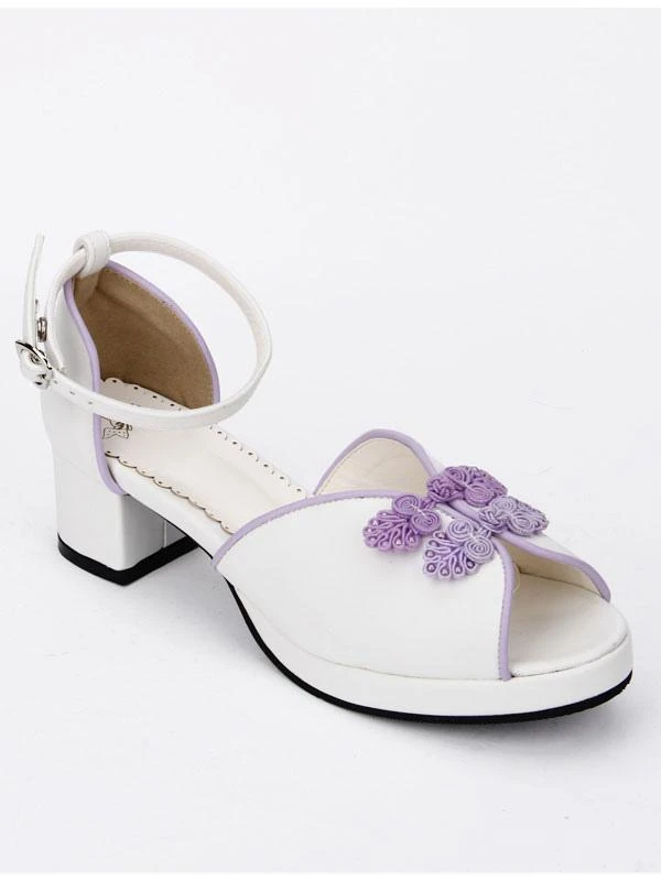 Sweet Lolita Shoes Chinese Style White Peep Toe Ankle Strap Heeled Lolita Sandals - Image 4