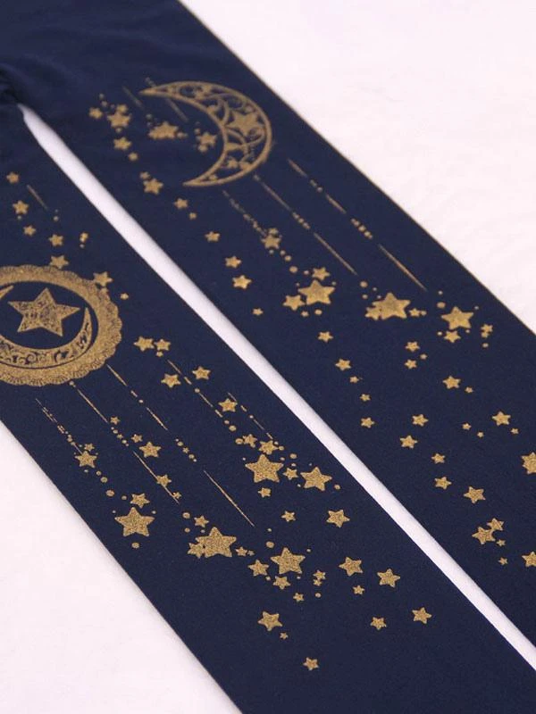 Sweet Lolita Stockings Black Moon And Starlet Velvet Tight High Lolita Socks - Image 2