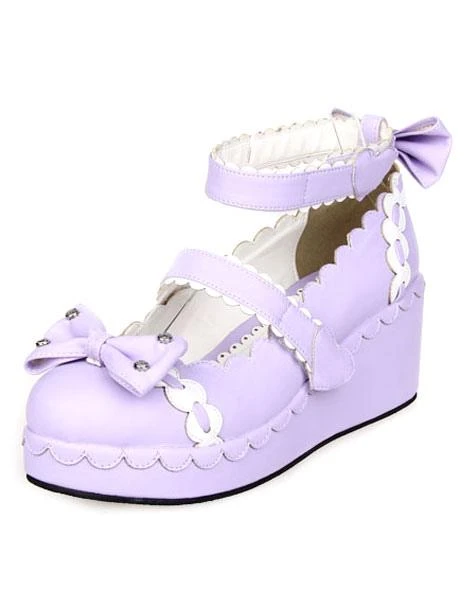 Lolitashow Sweet Lolita Shoes Platform Ankle Strap Bows Decor White Trim - Image 7