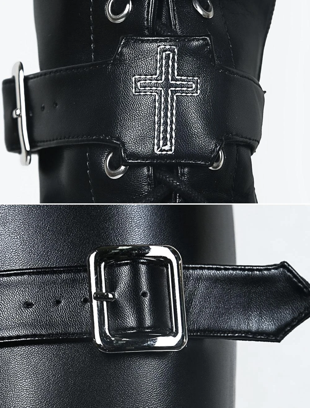 Gothic Lolita Platform Shoes Black Lolita Boots High Platform Buckles Cross Print For Halloween Black Friday - Image 10