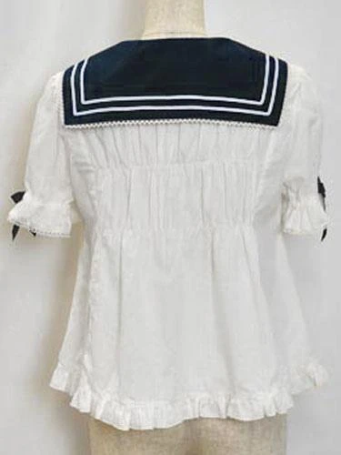 Sailor Lolita Outfits Deep Blue Short Sleeve Shirt With Pleated Jumper Skirt - Image 5