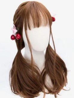 Classic Lolita Wigs Deep Brown Long Straight Blunt Bangs Curls At Ends Synthetic Hair Wigs