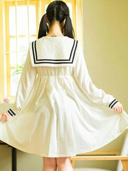 Lolita Sailor One Peice Dress Long Sleeve Spring Summer Dress - Image 9