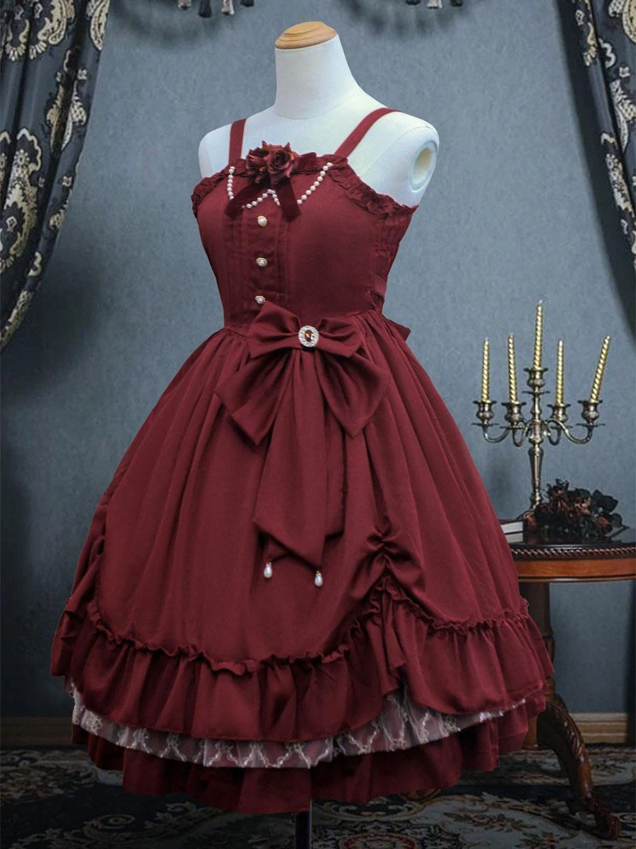 Classical Lolita JSK Dress Ink Green Ruffles Bows Sleeveless Polyester Lolita Jumper Skirt - Image 5