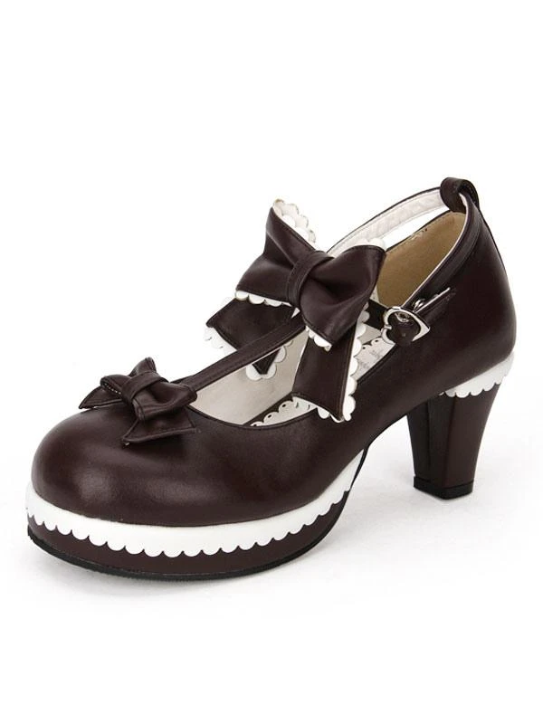 Lolitashow Sweet Lolita Shoes White Round Toe Cone Heel T Strap Lolita Shoes - Image 17