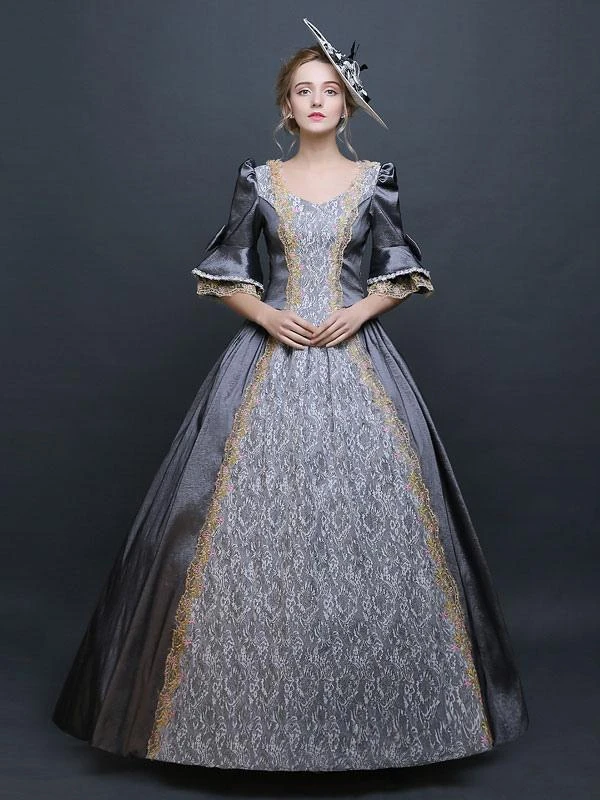 Prom Dress Retro Costume Gray Victorian Satin Ball Gown Princess Costume Carnival