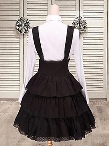 Black Cotton Straps Lolita Skirt Salopette Layered Ruffles - Image 2