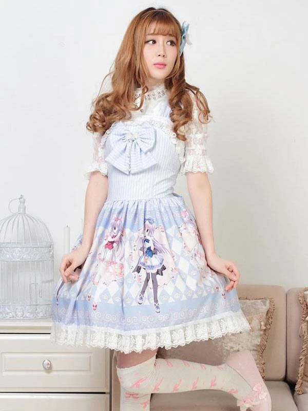 Classic Lolita JSK Dress Light Sky Blue Pearls Bows Lolita Jumper Skirts - Image 4