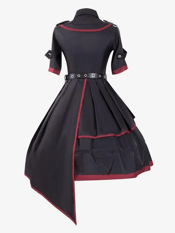 Military Style Lolita OP Dress 3 Pieces Set Black Chains Rivets Gothic Lolita One Piece Dresses - Image 2