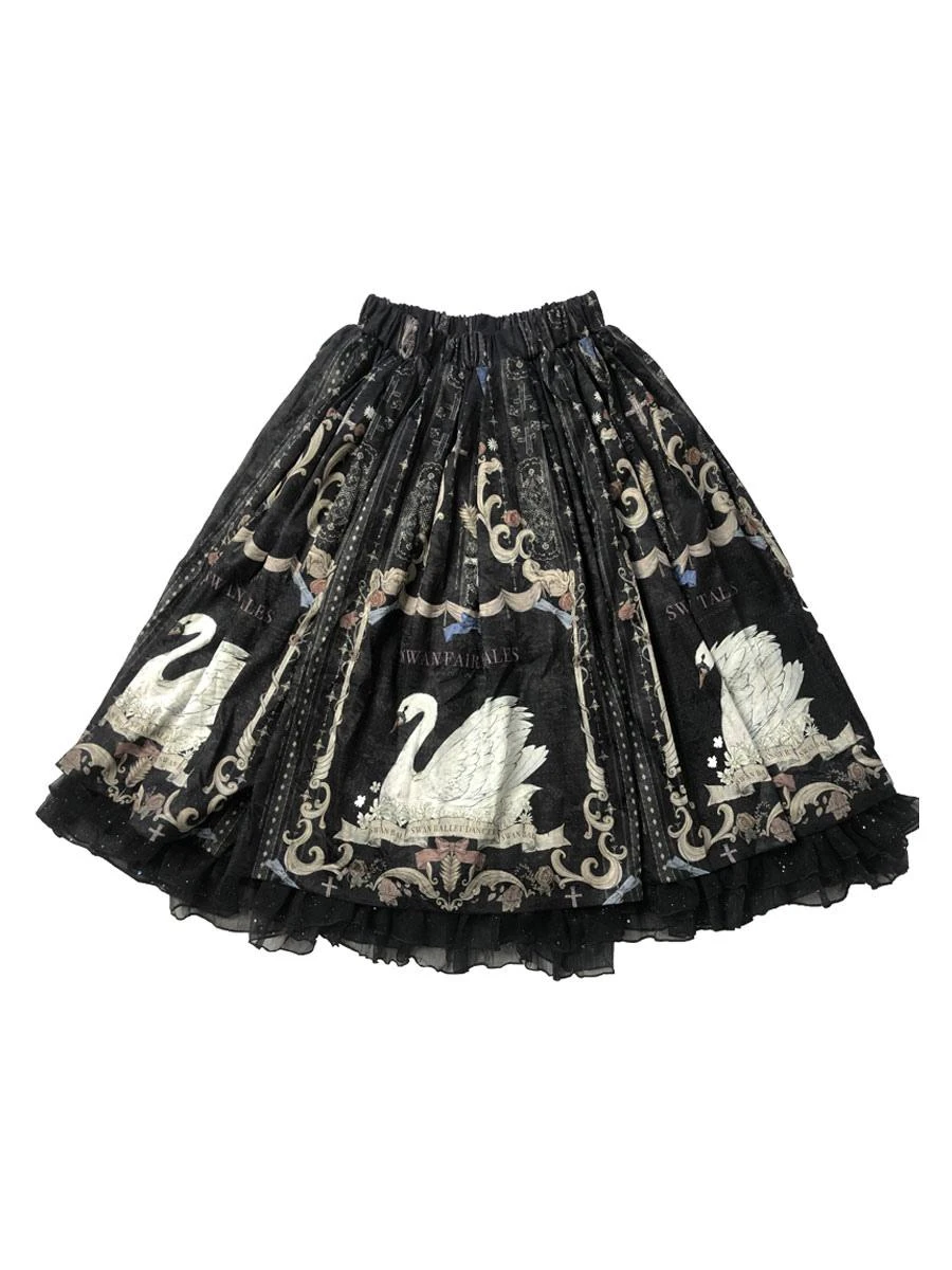 Sweet Lolita SK Dress Swan Pattern Ruffles Polyester Back Lolita Skirts - Image 4