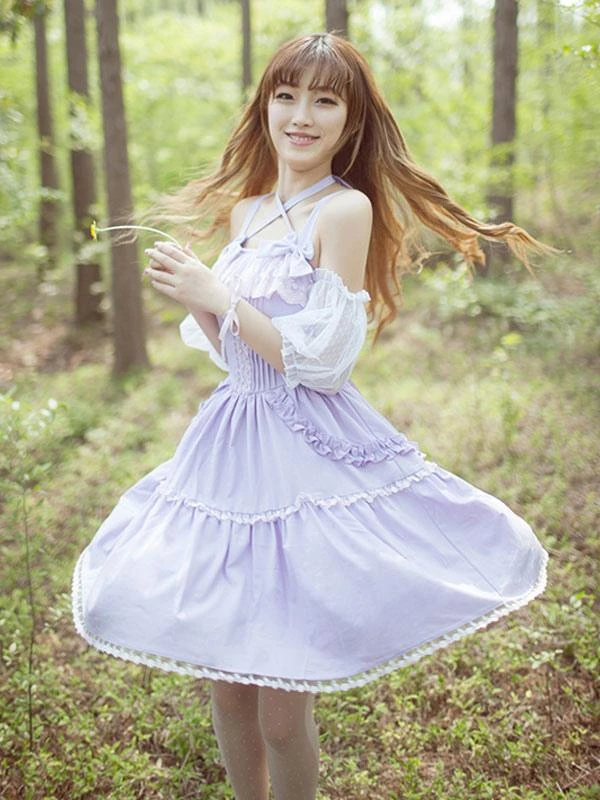 Lolitashow Sweet Lolita Dress Lace Ruffle Chiffon Lolita Jumper Skirt - Image 6