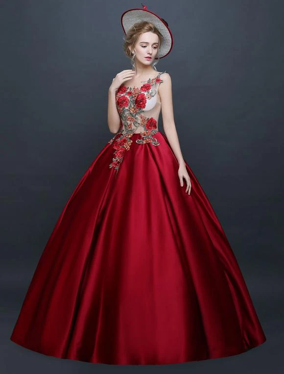 Prom Dress Victorian Dress Rococo Ball Gown Chic Satin Sleeveless Burgundy Princess Vintage Dress Halloween - Image 2