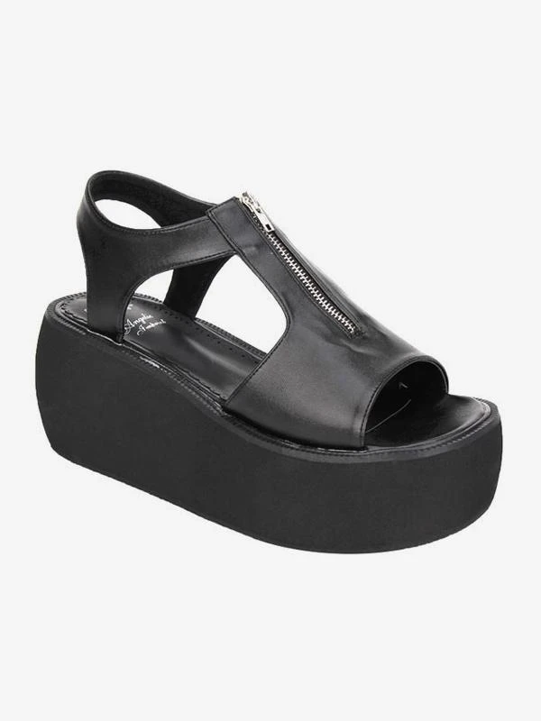 Lolitashow Gothic Matte Black Lolita Sandals Platform Zipper Designed - Image 4