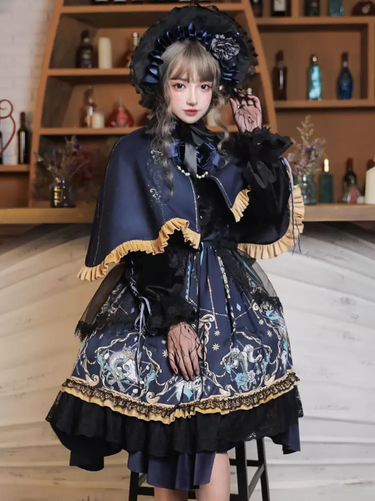 Classical Lolita OP Dress 4-Pieces Set Black Bows Lace God Redemption Dark Lolita One Piece Dresses - Image 3