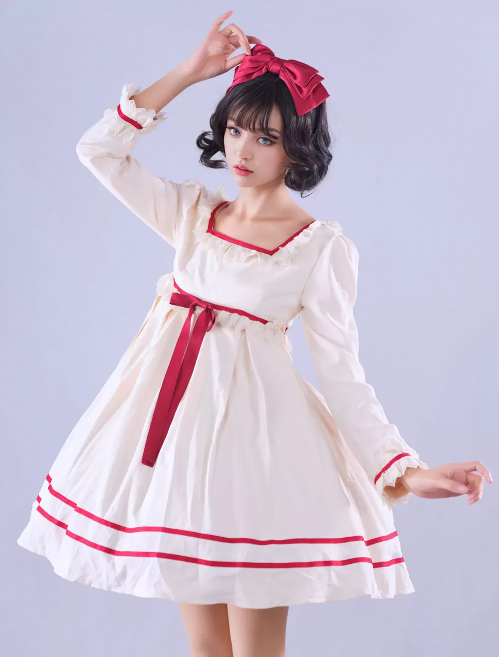 Lolitashow Exclusive Sweet Lolita Dress Polyester Long Sleeves Polyester Summer Tea Party Dress - Image 8