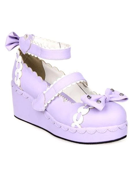 Lolitashow Sweet Lolita Shoes Platform Ankle Strap Bows Decor White Trim - Image 10