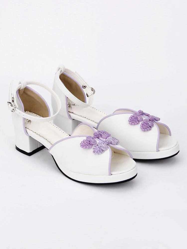 Sweet Lolita Shoes Chinese Style White Peep Toe Ankle Strap Heeled Lolita Sandals - Image 3