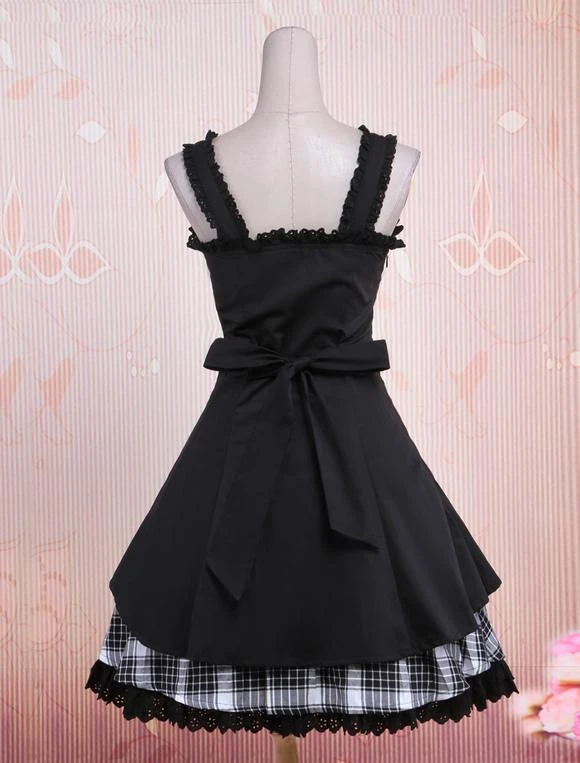 Lolitashow Gothic Lolita Dress JSK Black Gingham Applique Lolita Jumper Skirt - Image 3