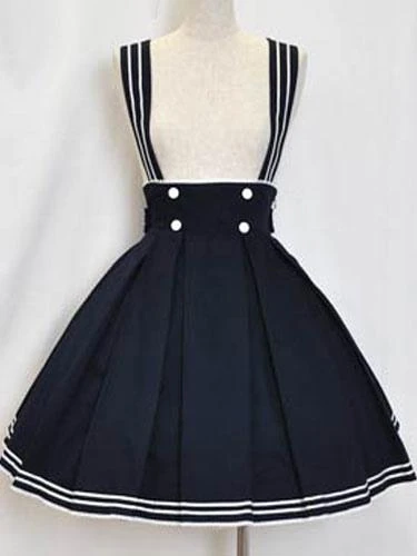 Sailor Lolita Outfits Deep Blue Short Sleeve Shirt With Pleated Jumper Skirt - Image 2