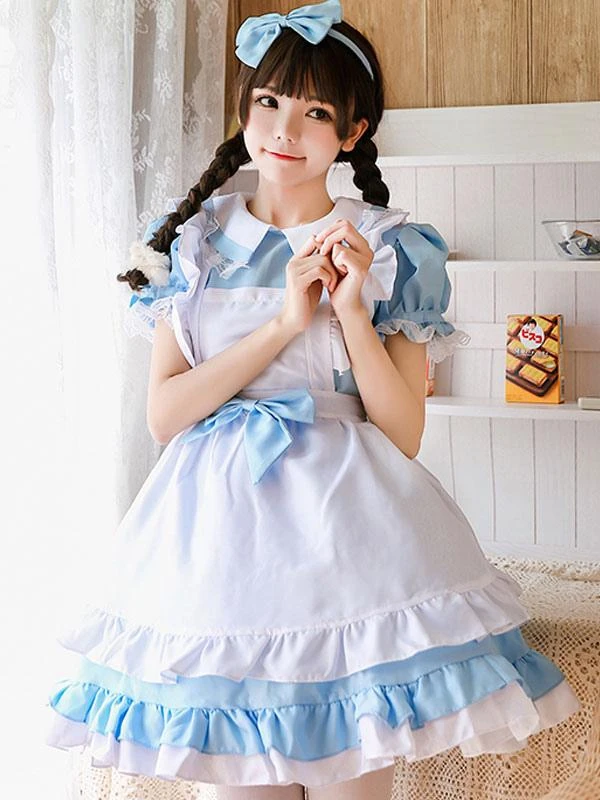 Maid Lolita Outfit Lace Ruffle Bow Lolita One Piece Dress With Apron - Image 5