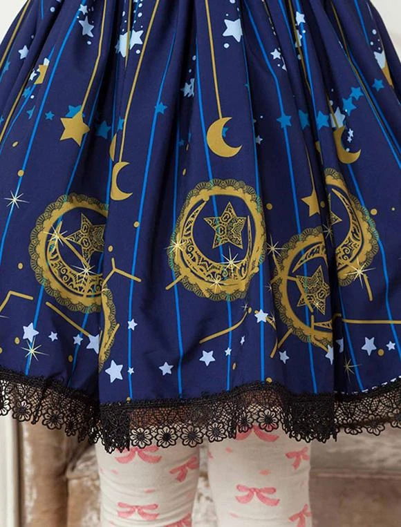 Deep Blue Star Printed Polyester Short Lolita Skirt Dress For Girls - Image 6