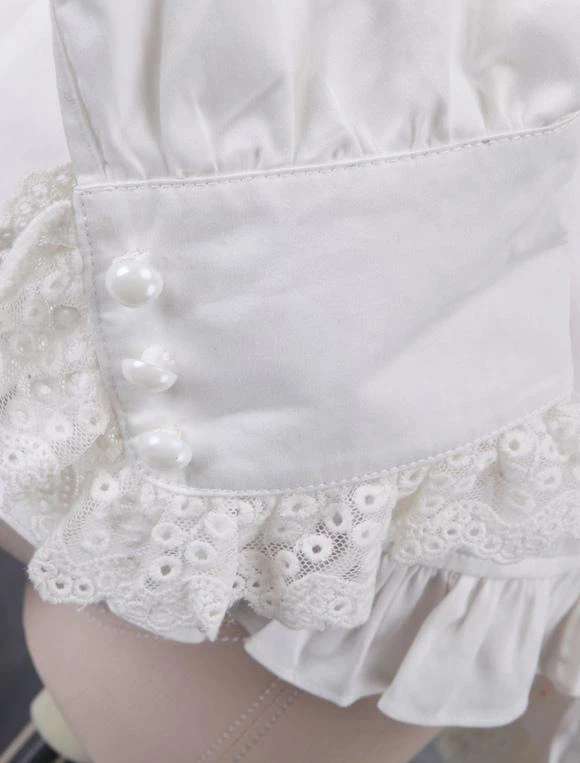 Lolitashow White Cotton Lolita Blouse Long Sleeves Lace Trim Turn-down Collar Ruffles - Image 4