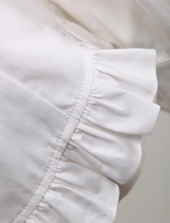 White Lolita Blouse Cotton Long Sleeves High Collar Ruffles Lolita Top - Image 5