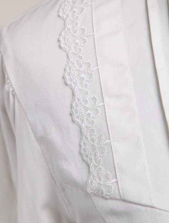 White Lolita Blouse Cotton Long Sleeves High Collar Ruffles Lolita Top - Image 4