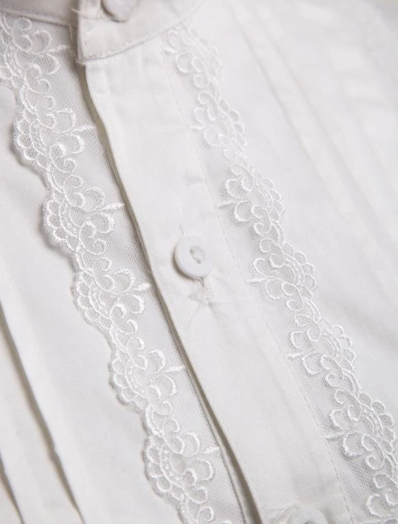 White Lolita Blouse Cotton Long Sleeves High Collar Ruffles Lolita Top - Image 2