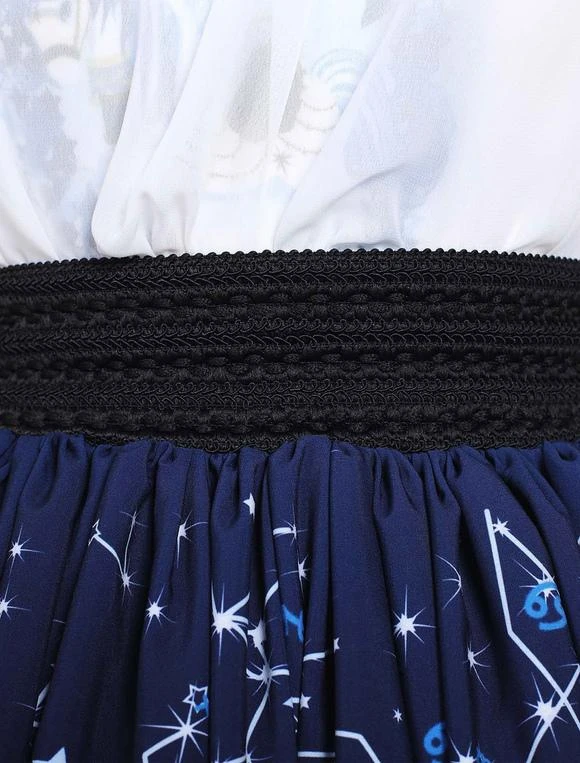 Lolitashow Sweet Lolita Dress Blue Constellation Printed Lolita Skirt With Black Lace Trim - Image 10