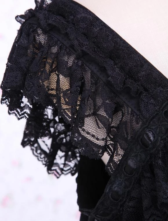 Lolitashow Gothic Lolita Dress JSK Black Ruffles Bow Lace Trim Lolita Jumper Skirt - Image 4