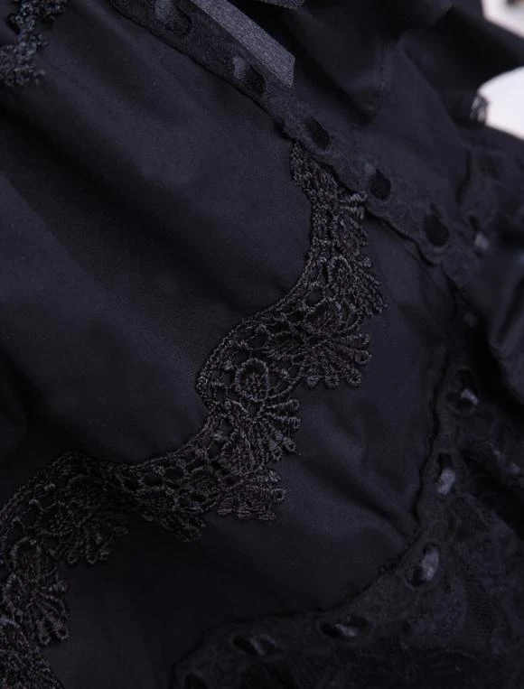Lolitashow Gothic Lolita Dress JSK Black Ruffles Bow Lace Trim Lolita Jumper Skirt - Image 8