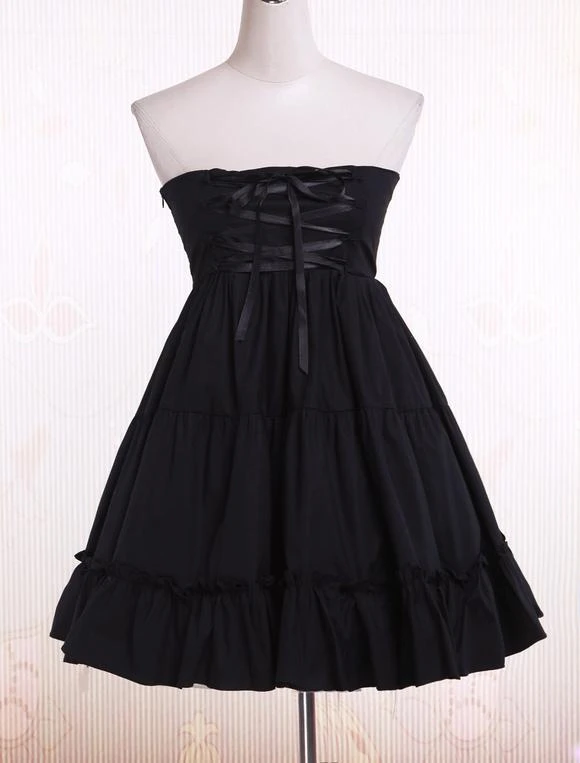 Lolitashow Gothic Lolita Dress SK Black High Waist Ruffles Cotton Lolita Skirt - Image 5