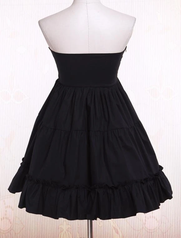 Lolitashow Gothic Lolita Dress SK Black High Waist Ruffles Cotton Lolita Skirt - Image 7