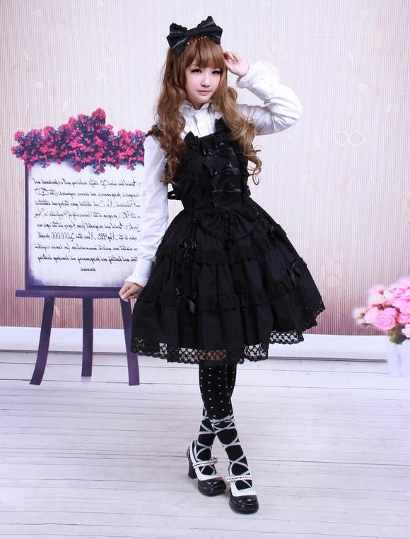 Lolitashow Cotton Black Sleeveless Gothic Lolita Dress - Image 2