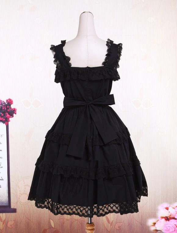 Lolitashow Cotton Black Sleeveless Gothic Lolita Dress - Image 7