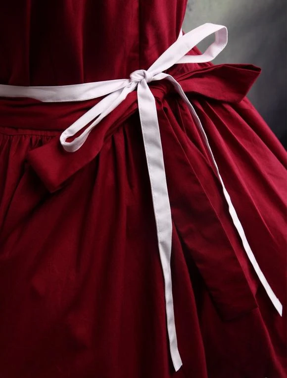 Lolitashow Cotton Dark Red And White Cosplay Lolita Dress With Apron - Image 5
