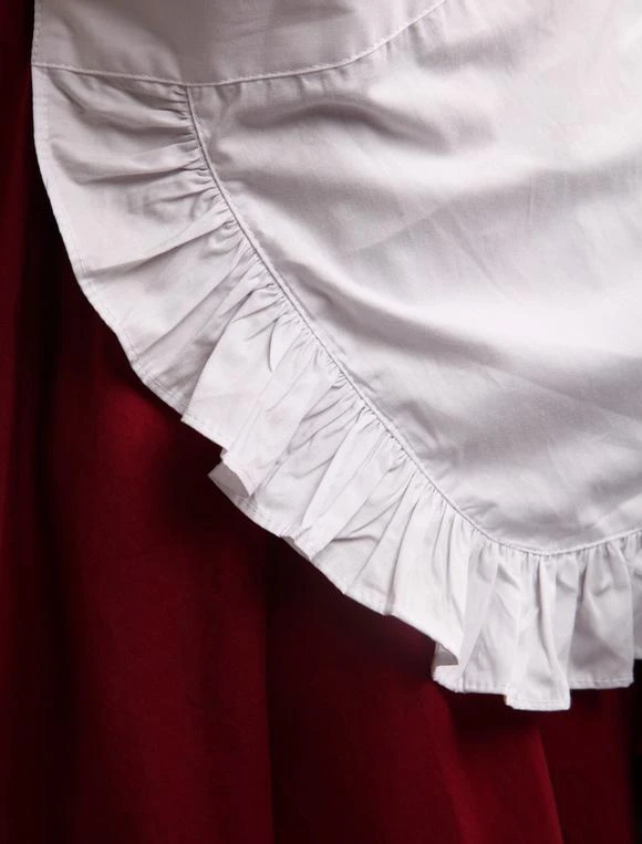 Lolitashow Cotton Dark Red And White Cosplay Lolita Dress With Apron - Image 6