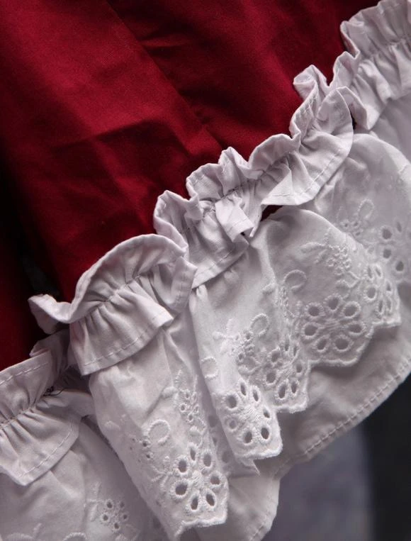 Lolitashow Cotton Dark Red And White Cosplay Lolita Dress With Apron - Image 7