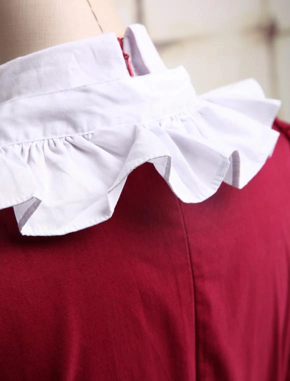 Lolitashow Cotton Dark Red And White Cosplay Lolita Dress With Apron - Image 8