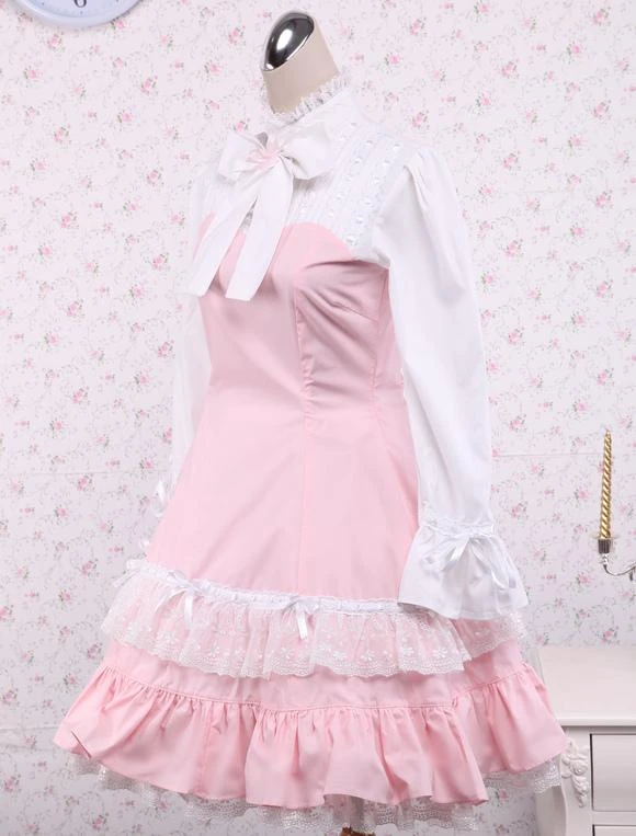 Lolitashow Cotton Pink And White Lace Classic Lolita Dress - Image 2