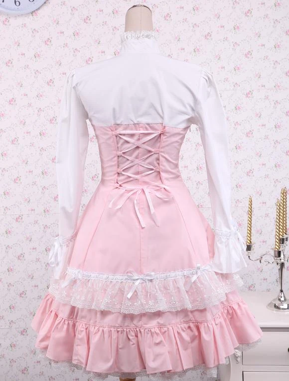 Lolitashow Cotton Pink And White Lace Classic Lolita Dress - Image 3