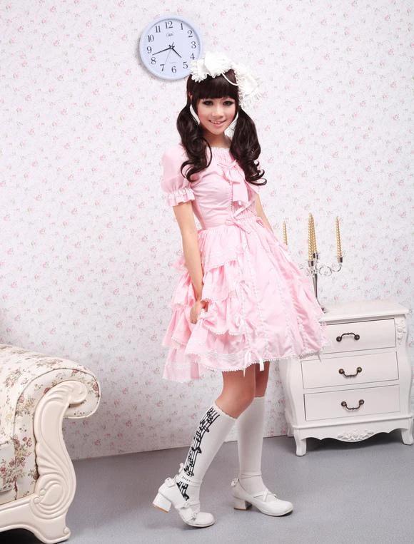 Sweet Pink Kawaiii Lolita OP Dress Short Sleeves Ruffles Design - Image 2