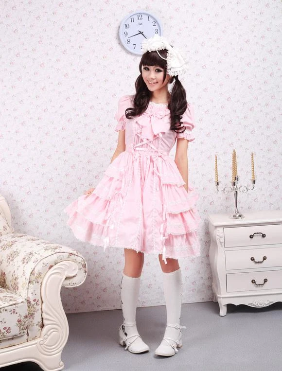 Sweet Pink Kawaiii Lolita OP Dress Short Sleeves Ruffles Design - Image 3