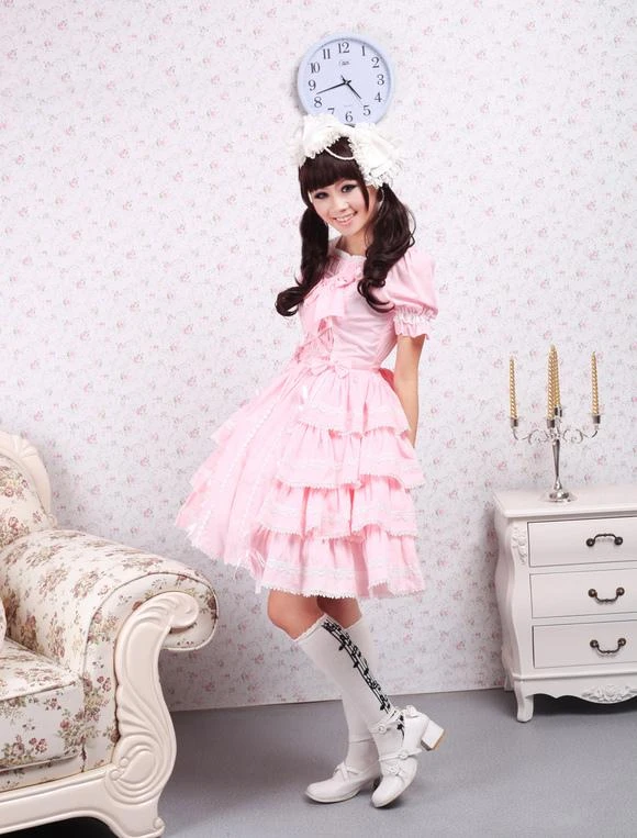 Sweet Pink Kawaiii Lolita OP Dress Short Sleeves Ruffles Design - Image 4