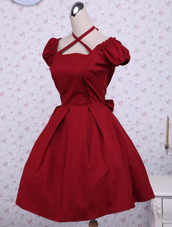 Lolitashow Cotton Red Bow Classic Lolita Dress - Image 2