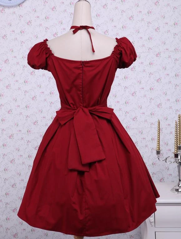 Lolitashow Cotton Red Bow Classic Lolita Dress - Image 3